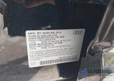 2025 Audi Q3 Premium 45 Tfsi S Line Quattro Tiptronic z USA, uszkodzony, nr VIN WA1DECF35S1006194